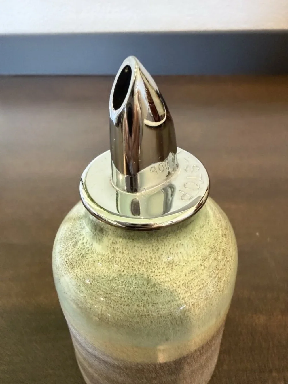 Vintage Artisan Made Pottery Green Oil Cruet Studio Pottery Signed